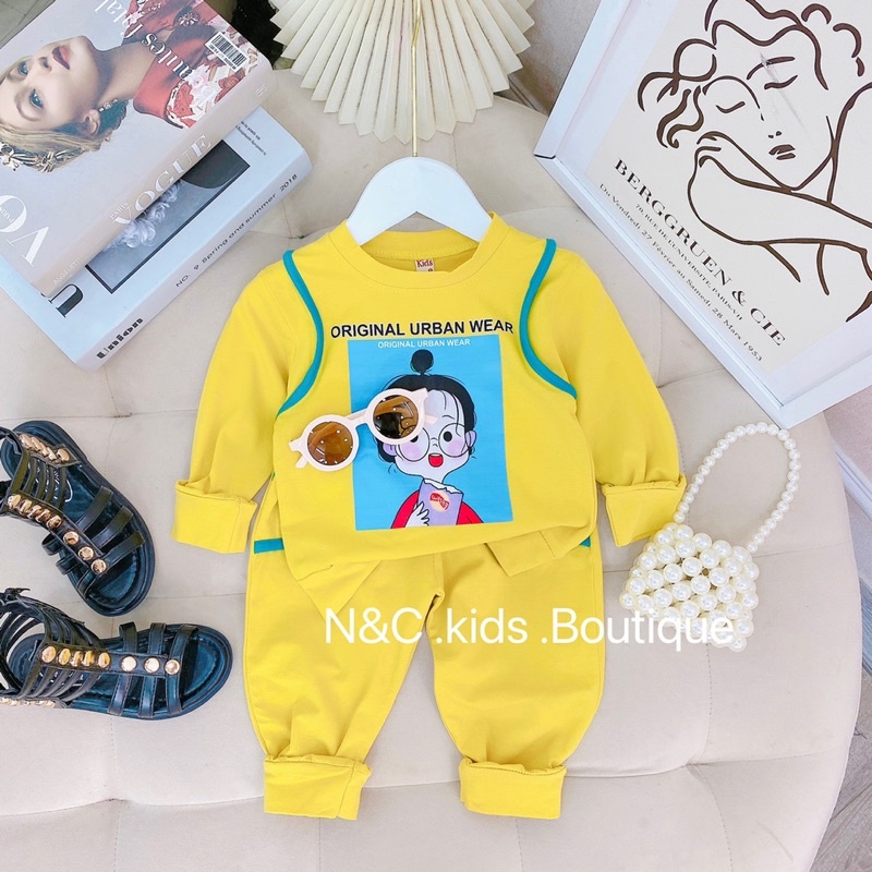 Bộ dài tay bé gái chạy viền phối cá tính Set đồ thu đông cho bé mặc nhà, đi chơi 1 2 3 4 5 6 tuổi