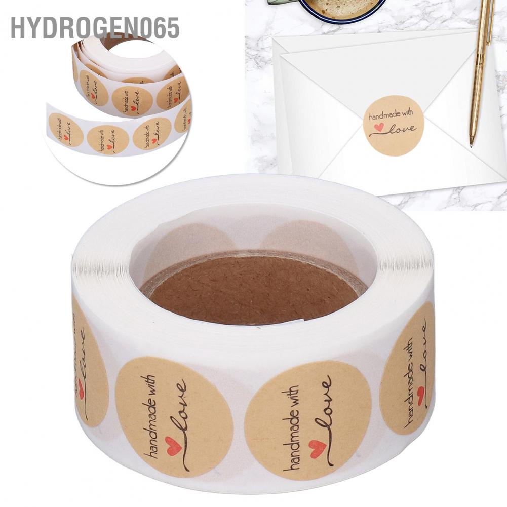 Hydrogen065 1 Roll Kraft Paper Stickers Handmade with Love Design Cute Heart Stationery Label for Food Labeling