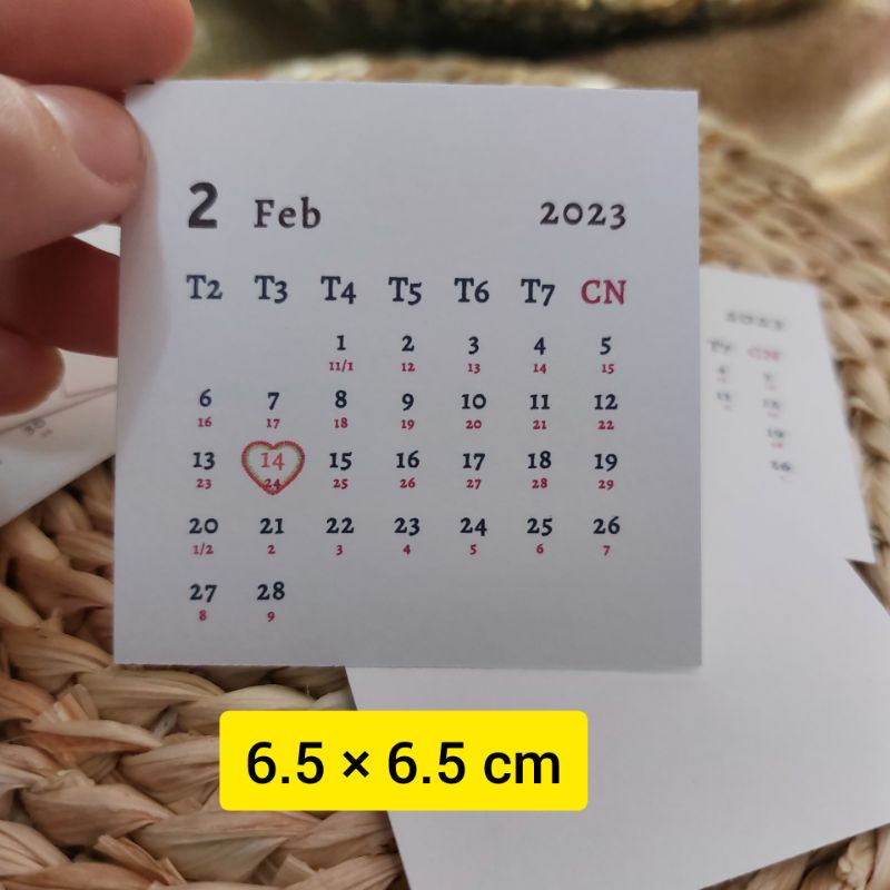 12 tháng lịch 2023 mini kích thước 6.5 cm, có ngày âm và ghi chú ngày lễ trong năm | schepub handmade