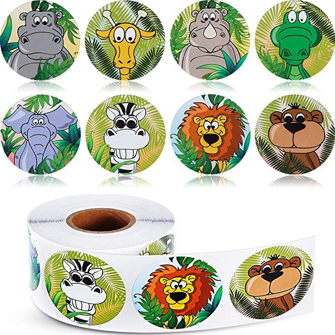 500pcs Zoo Animals round cute Stickers Roll Adhesive Label sticker scrapbooking for notebook kids rewards stationery sticker