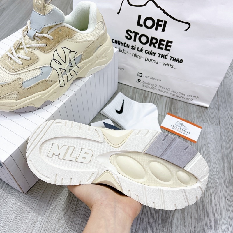 Giày Thể Thao mlb Bigball Lite Kem Nâu Bản Cao Cấp Nam Nữ ảnh thật tự chụp+freeship