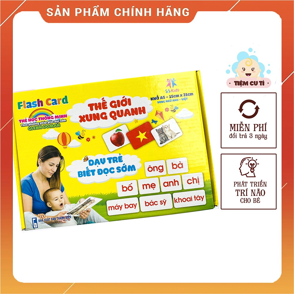 Bộ Thẻ Học Thông Minh 14 Chủ Đề, Flashcard loại To Song Ngữ Tiếng Anh dạy bé nhận biết về thế giới xung quanh