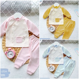 Goodmama - Bộ kẻ nỉ nhung sơ sinh cài lệch cho bé 3-7kg
