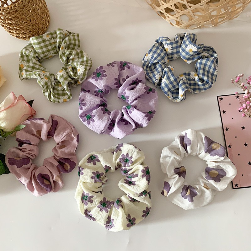 Dây buộc tóc scrunchie vải voan hình hoa thời trang