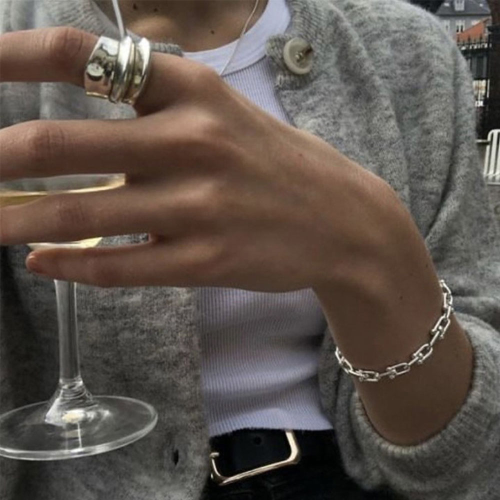 Vòng Tay Dây Xích Dày Hình Chữ U Phong Cách Hiphop Cho Cặp Đôi