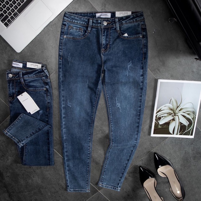 Quần jeans skinny màu xanh đá xước. | BigBuy360 - bigbuy360.vn