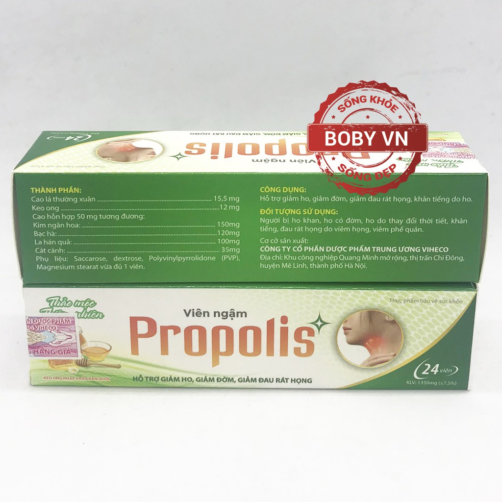 Viên ngậm giảm ho Propolis - Hỗ trợ giảm ho, giảm đờm, giảm đau rát họng (Hộp 24 viên)