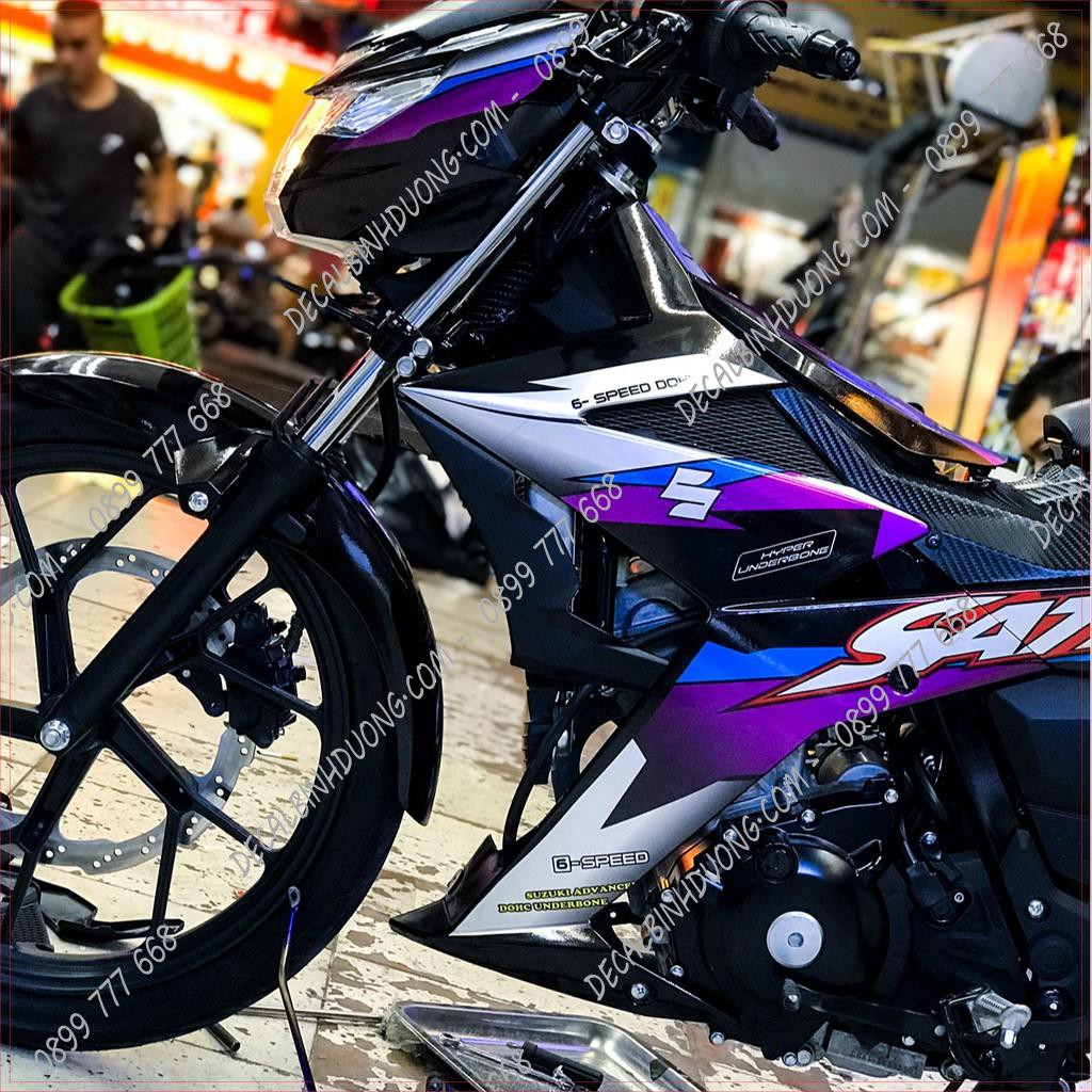 Decal Xe Máy - Tem Trùm Satria, Raider Tím Bạc Candy Cao Cấp Siêu Ngầu Siêu Đẹp
