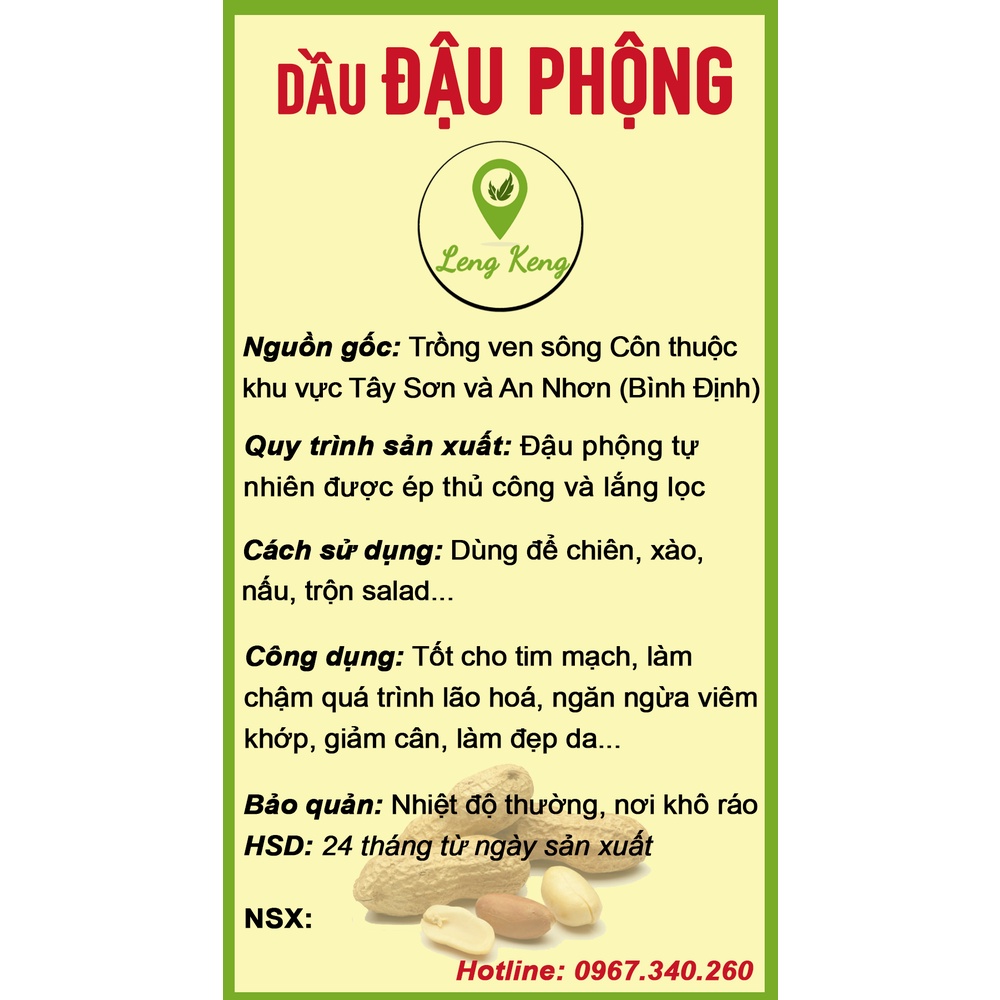Dầu Đậu Phộng Bình Định (Dầu Lạc) - Đậu Phộng Sẻ Ta Thơm Giàu Dinh Dưỡng - Dầu Thực Vật