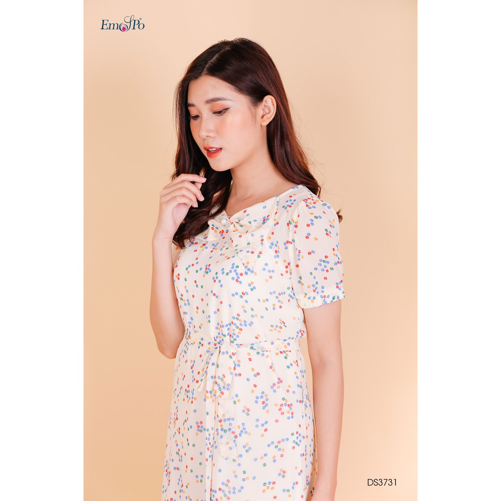 Đầm suông tay bo chun nơ kèm lót hai dây Emspo DS3731 (Be, Vàng)