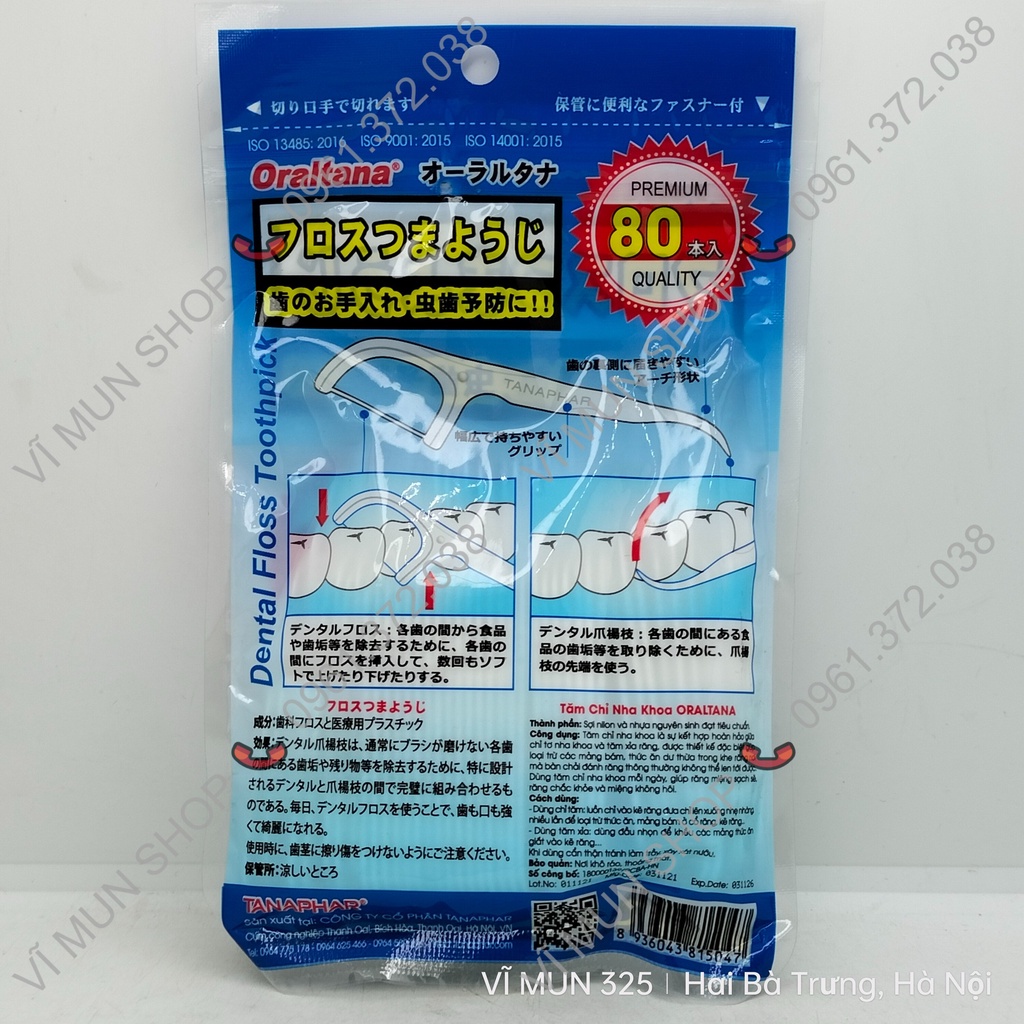 Tăm chỉ nha khoa Oraltana Dental Floss Toothpick gói 80 cây