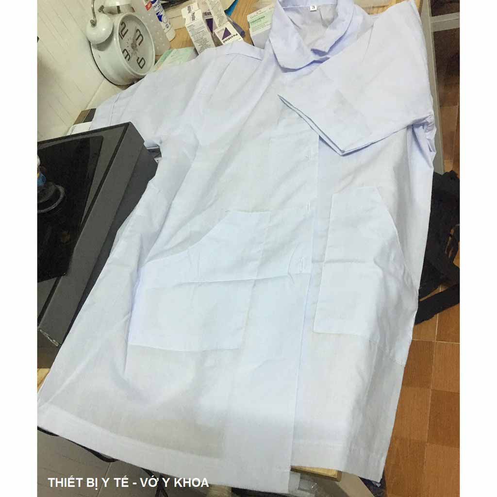Áo blouse trắng dược sĩ tay ngắn thân ngắn NoBrand