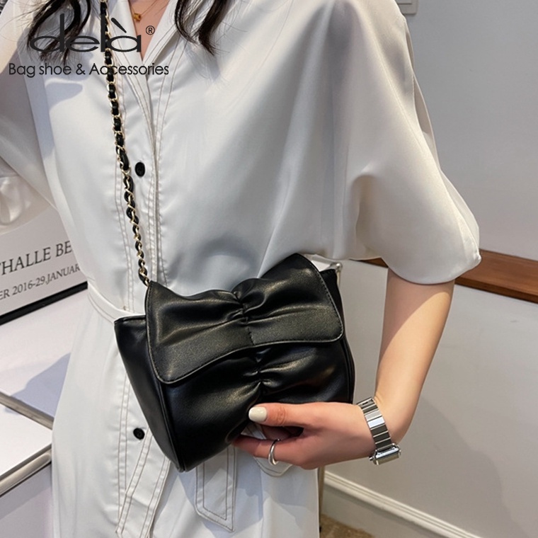 Dela Túi Đeo Chéo mini Họa Tiết Bướm Xếp Ly Phối Dây Xích Chất Lượng Cao Thời Trang Mùa Hè Hàn Quốc Cho Nữ