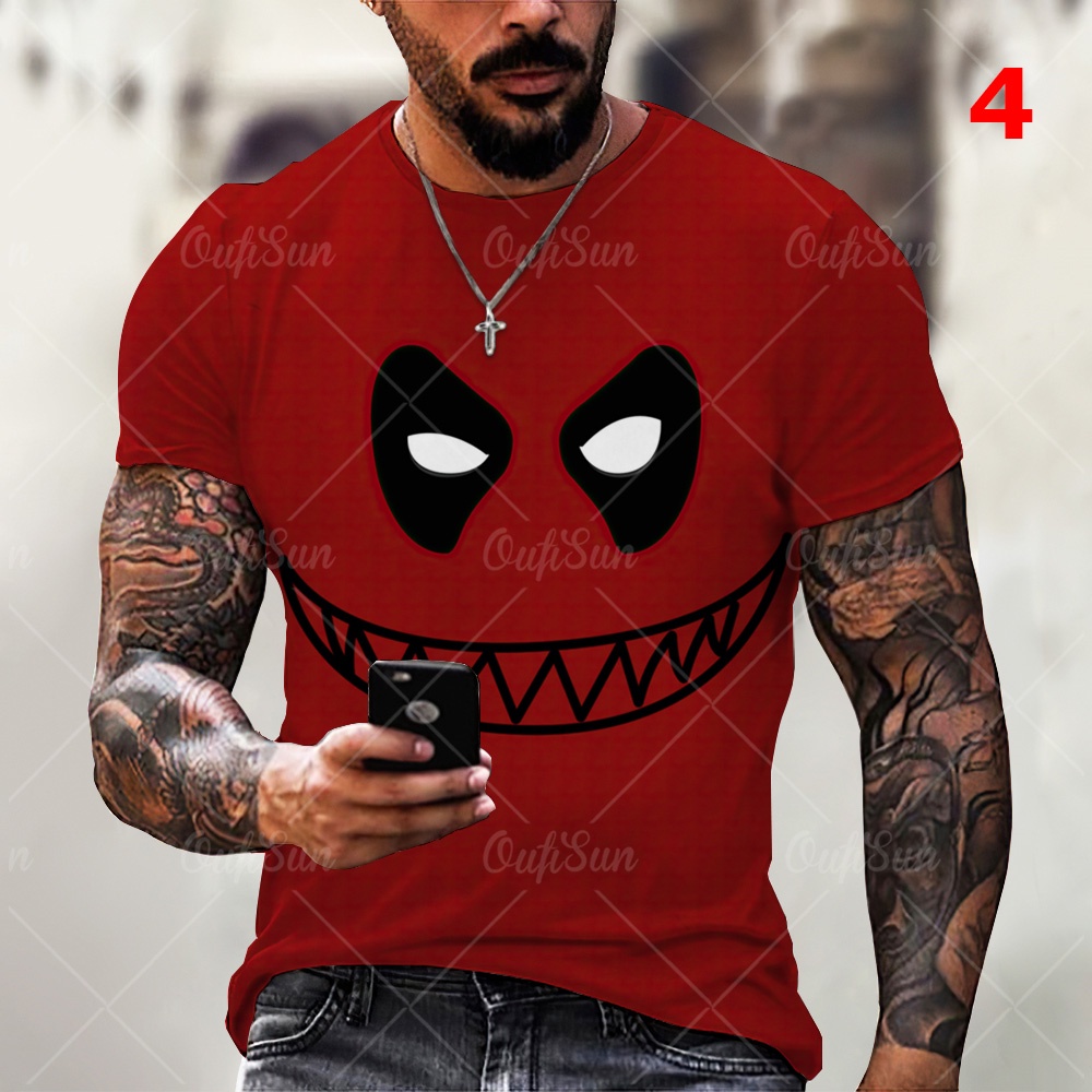 Áo Thun Tay Ngắn Cổ Tròn In Hình Biểu Tượng Cảm Xúc 3D Vui Nhộn Màu Đỏ Thời Trang Cho Nam XXS ~ 6XL