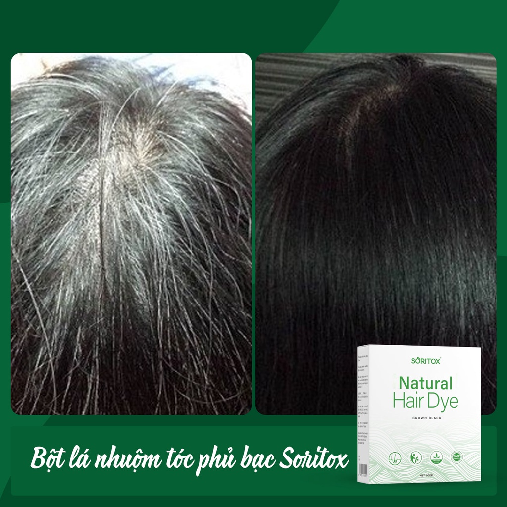 Soritox Hair 50GR - Bột lá Nhuộm tóc, phủ bạc Thảo mộc màu Nâu Đen tự nhiên từ bột lá Móng Ấn Độ và lá Chàm Việt Nam