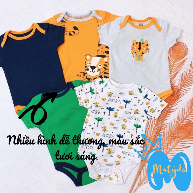 Body chip cộc tay cho bé trai bé gái cotton từ 0 đến 12 tháng tuổi set 5 bodysuit tam giác được chọn mẫu