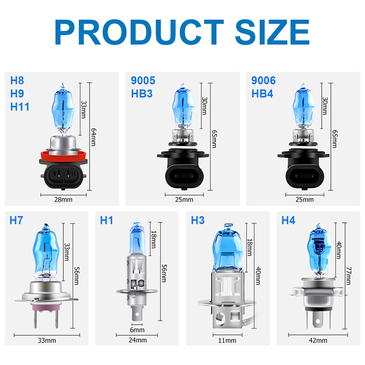 Set bóng đèn halogen siêu sáng H1 H3 H4 H7 H9 H11 9006 100W 12V 5000K phụ kiện cao cấp cho ô tô / xe máy