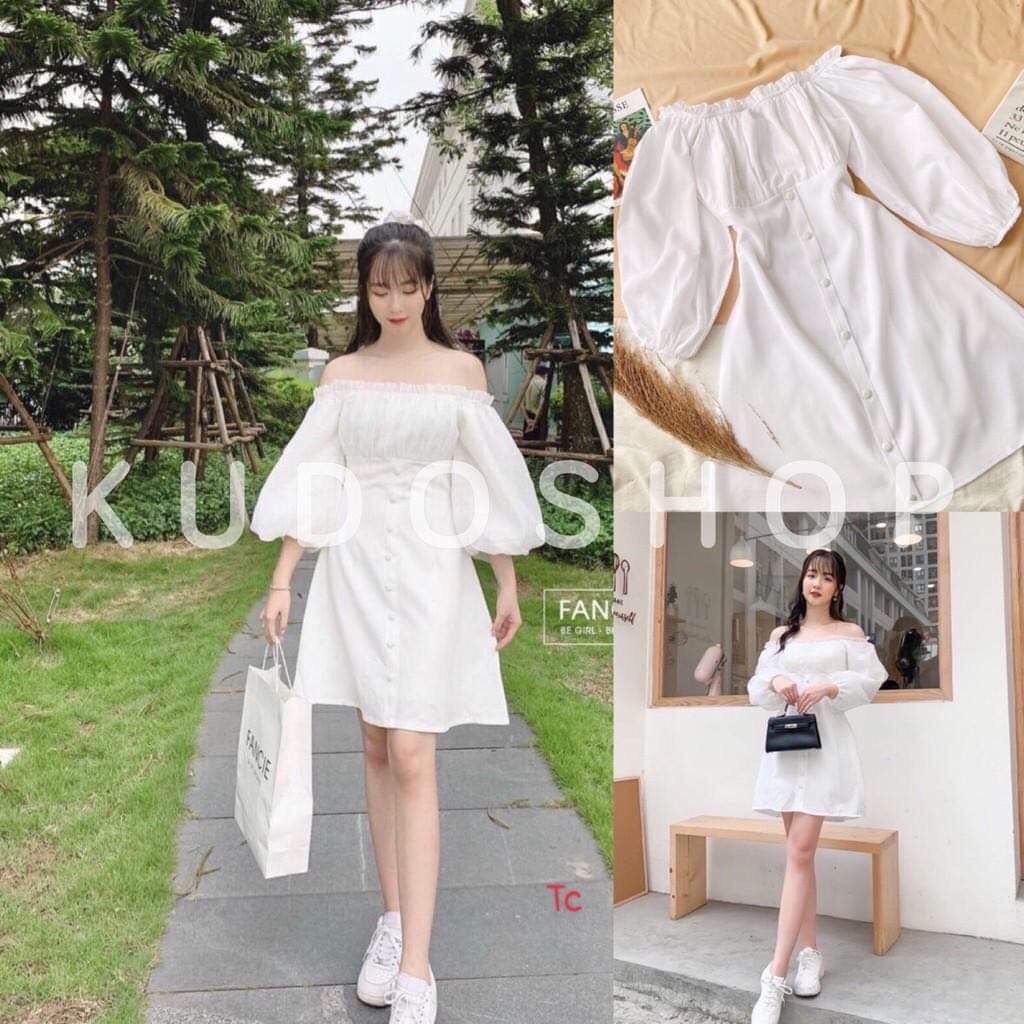 Váy babydoll trễ vai - Đầm trắng nữ bánh bèo tiểu thư, babydoll mặc đi biển đẹp hàn quốc ulzzang
