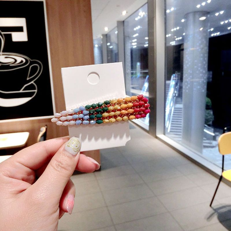 Flgo Kẹp Tóc Đính Hạt Hình Tam Giác Màu Cầu Vồng Phong Cách Hàn Quốc Cho Nữ Je