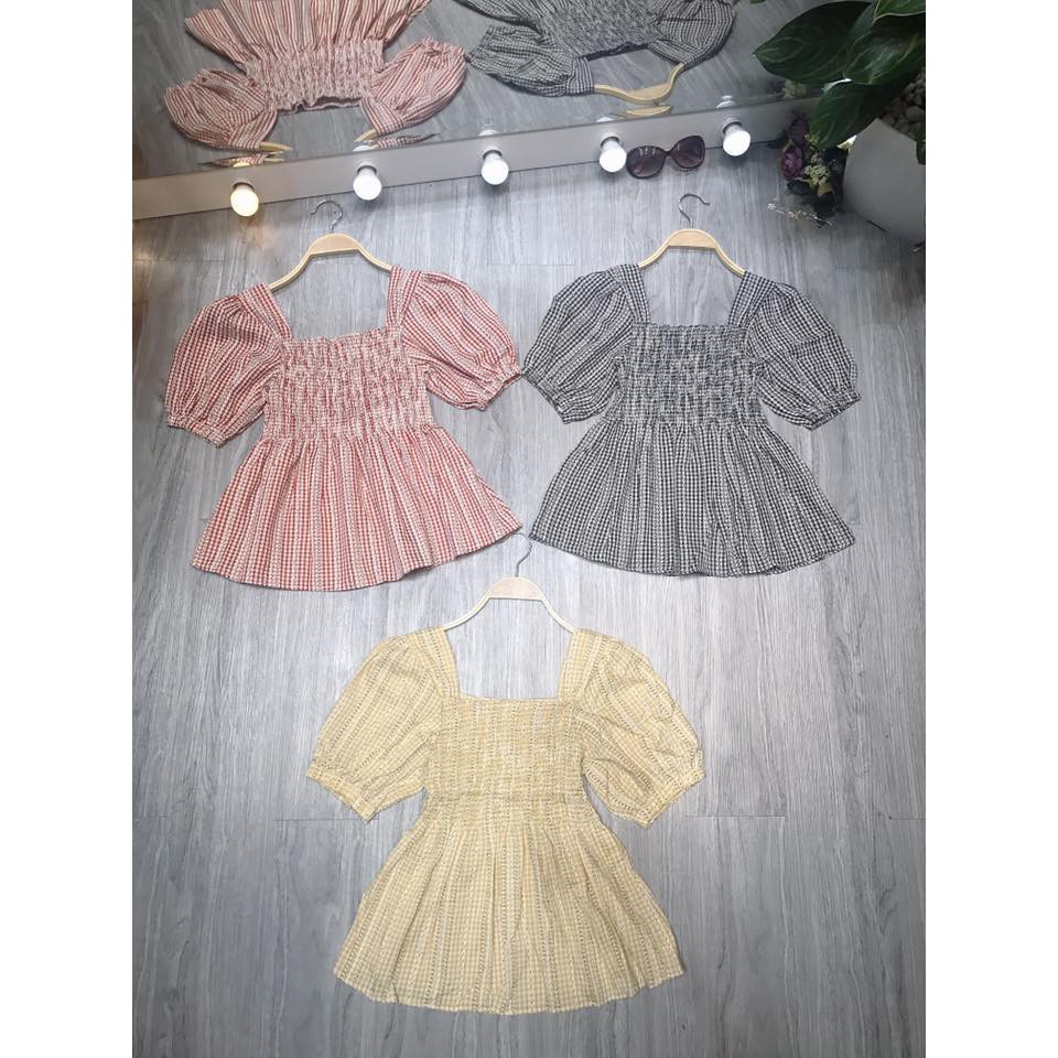 Áo kẻ Babydoll hoa tay bồng (kèm ảnh thật )