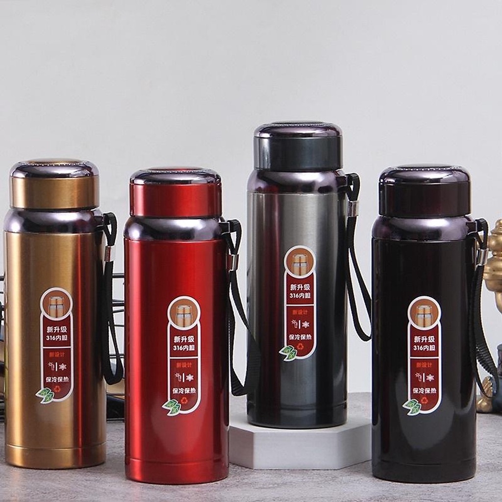BÌNH GIỮ NHIỆT CỔ INOX 1 LÍT -  316 GIỮ NHIỆT LIÊN TỤC 24 TIẾNG - Có rây lọc, phong cách thể thao, an toàn