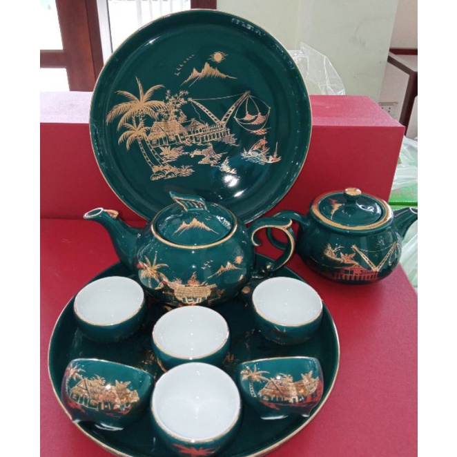 bộ ấm chén sơn thủy kèm khay