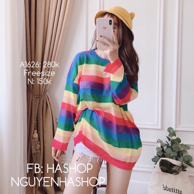 Áo len mỏng cầu vòng hàng QC