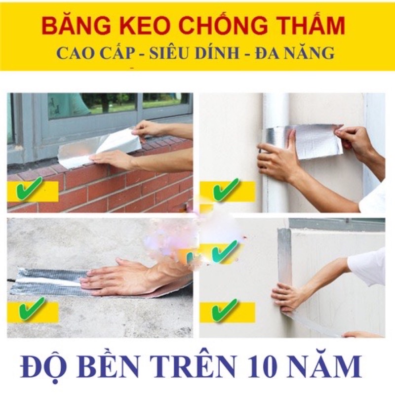 Cuộn 5 Mét Băng Keo Dán Rộng 5cm/10cm, Miếng Siêu Dính, Chống Thấm Nước, Keo Chống Dột