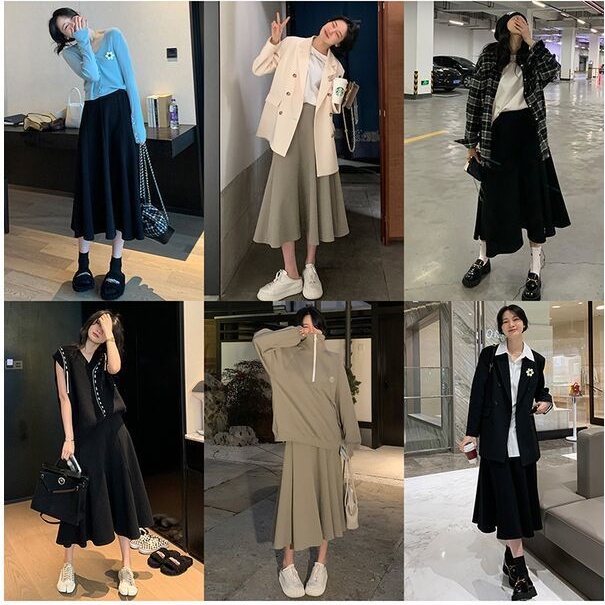 Chân váy IELGY dáng chữ A dài lưng cao phong cách Hàn Quốc thời trang dành cho nữ