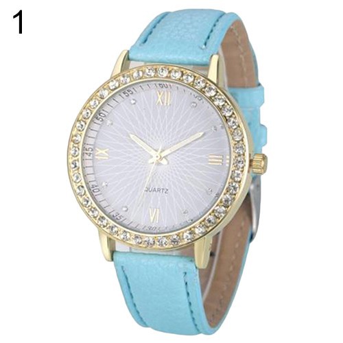 Đồng hồ số La Mã dây giả da đính đá lắp lánh cho nữ