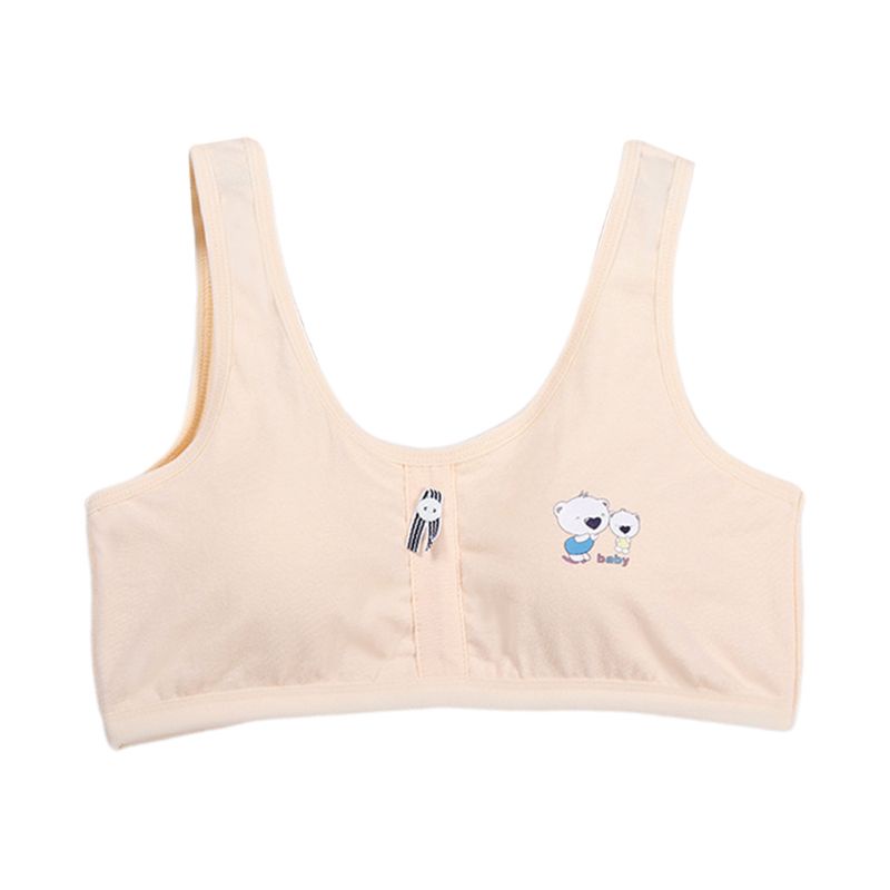 Haha Áo Ngực Thể Thao Cotton Không Dây Bản Rộng Có Đệm Nâng Ngực Hình Gấu Hoạt Hình Kẻ Sọc Cho Học Sinh Nữ