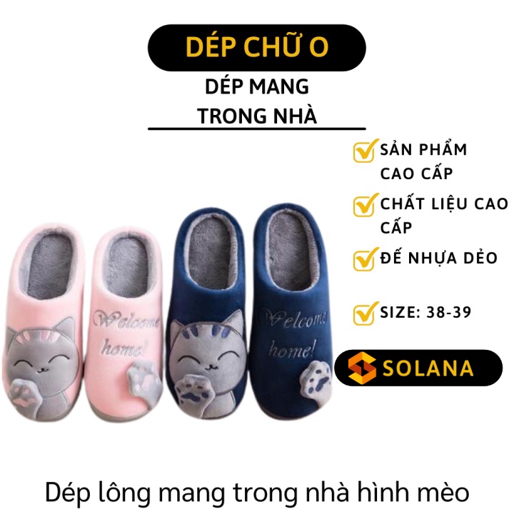 Dép Bông Đi Trong Nhà - Dép Lông Bít Mũi Unisex Giữ Ấm Chân, Quai Hình Mèo Cute 7779