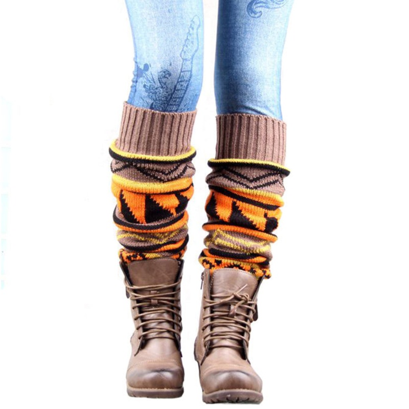 Youyo Vớ Ống Chân Dệt Kim Họa Tiết Hình Học Kẻ Sọc Phong Cách Boho Giữ Ấm Chân Cho Nữ