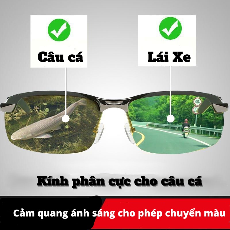 Kính phân cực đi ngày và đêm kiểu dáng thể thao thích hợp đi đạp xe , câu cá, đeo lâu không mỏi mắt ( đồ câu coye )