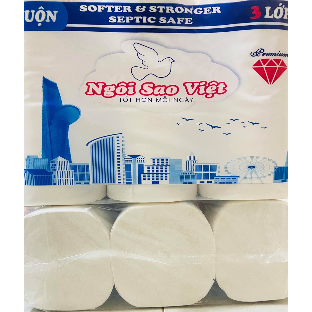 1 LỐC 6 CUÔN GIẤY VỆ SINH CAO CẤP, 3 LỚP không lõi, làm từ BỘT GIẤY NGUYÊN CHẤT không pha, không tái chế, HÀNG LOẠI 1