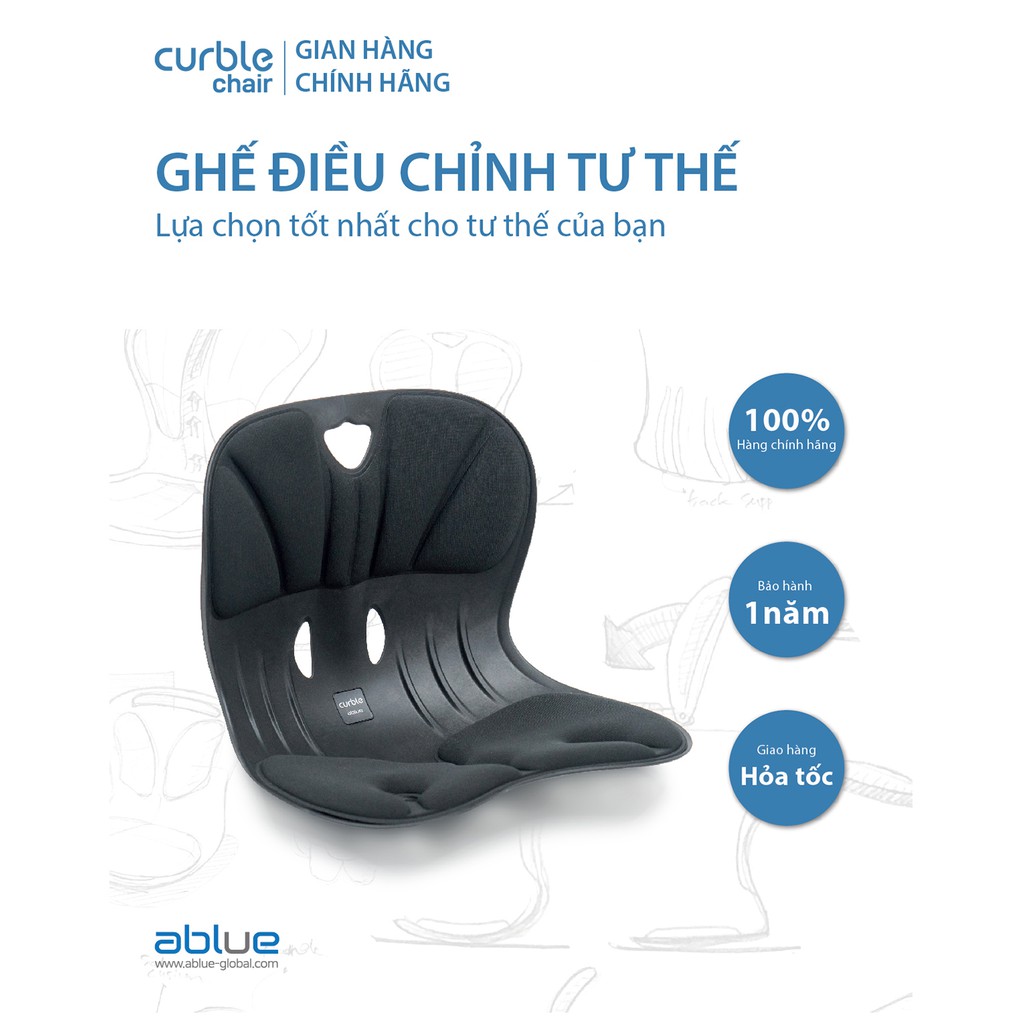 [CHÍNH HÃNG ABLUE ] Ghế Curble Chair Wider điều chỉnh tư thế ngồi, chống gù, Hỗ trợ giảm áp lực cho cột sống Hàn Quốc