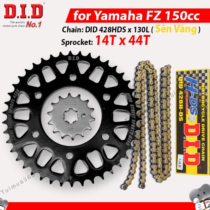 Nhông sên dĩa DID Yamaha FZ 150cc – Sên vàng 130L 10ly DID HDS ( Thái Lan 14T x 44T )