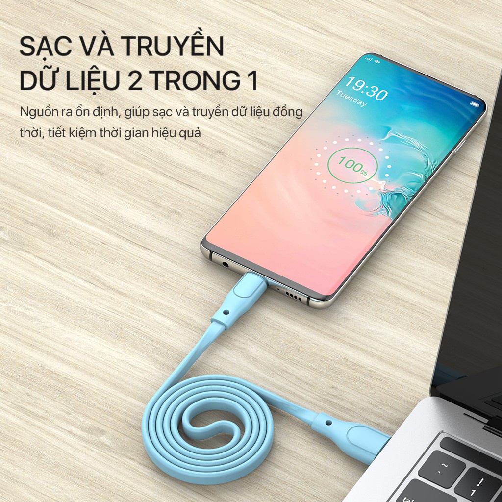 Dây Cáp Sạc Micro USB ROBOT RGM100 ColorFull- Dây Dẹp Dài 1M - Chất Liệu Cao Su