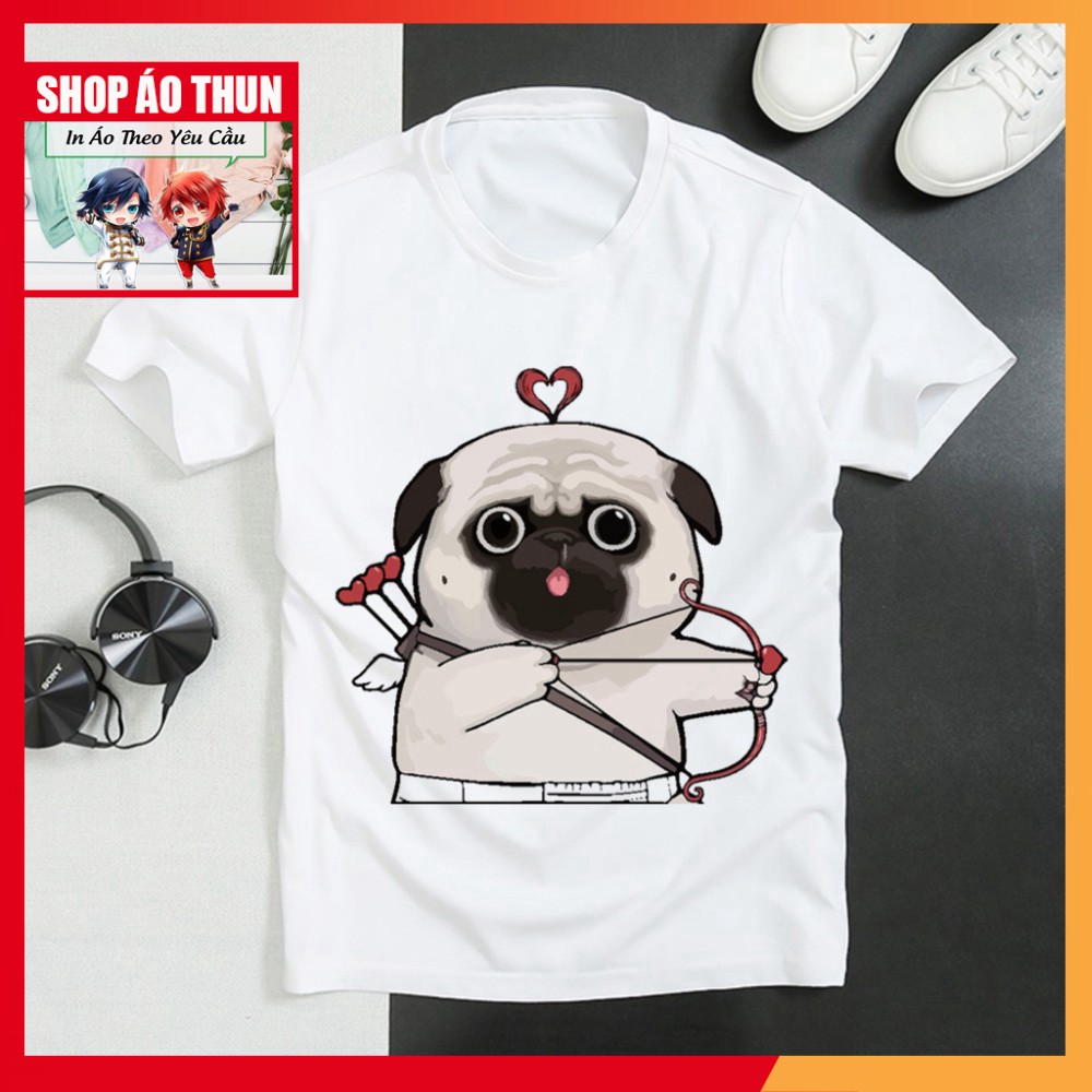 HAI-TSHIRT3  ÁO THUN HOẠT HÌNH CHÓ MẶT XỆ THẦN TÌNH YÊU, ÁO COTTON TAY NGẮN NAM NỮ 01 MỚI