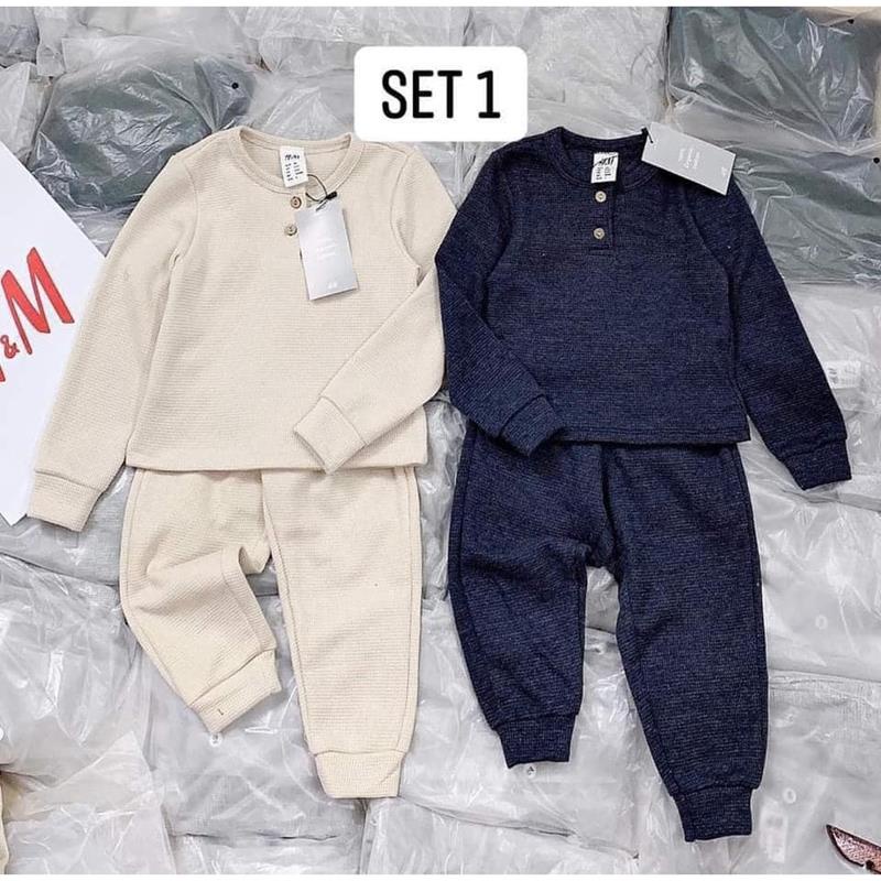 Quần áo trẻ em đồ bộ bé trai bé gái bộ nỉ dài tay combo 2 bộ thu đông dài tay chất cotton tăm trơn JIMADO tq55226