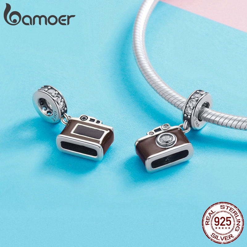 Hạt phụ kiện Bamoer hình máy ảnh đính đá lấp lánh làm trang sức tinh tế dành cho nữ