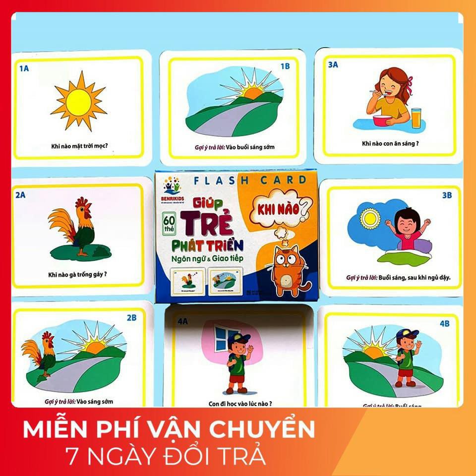 Combo 1 bộ 5 chủ đề Thẻ học Phát triển Ngôn ngữ Giao tiếp, tư duy qua 5 dạng câu hỏi