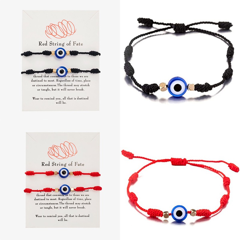 Gmai Set 2 Vòng Tay Bện Dây Đỏ Đen Hình Mắt Quỷ May Mắn Cho Cặp Đôi