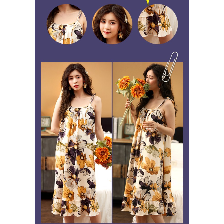 [Mã WAP15 hoàn 15% xu đơn 150k] Váy ngủ cotton dáng dài phong cách Hàn Quốc chất đẹp mát mịn -đồ mặc nhà nữ | BigBuy360 - bigbuy360.vn