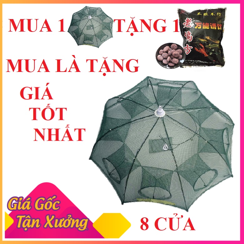 Lồng Ô Bát Quái 8 Cửa Tặng Kèm Mồi Dụ, Mồi Dụ Tôm Cua Cá Lươn, Thông Số Kỹ Thuật: 8 Cửa Ngục, Đường Kính 95cm, Cao 35cm