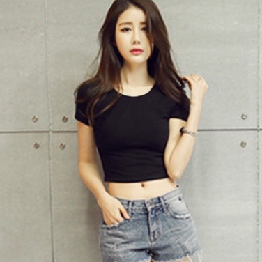 Áo Croptop Thun Trơn Madela Tay Ngắn Chất Thun Co Giãn, Croptop Cổ Tròn Dáng Ôm Thời Trang Hàn Quốc