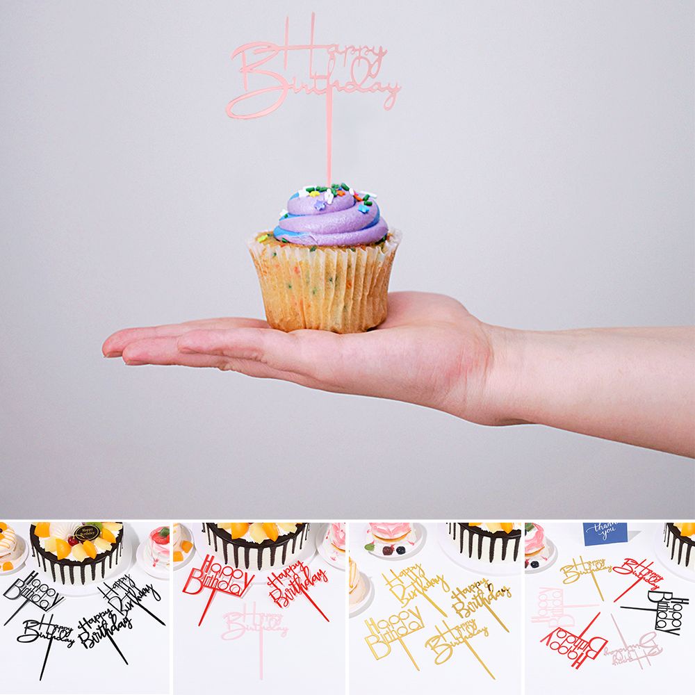 Phụ kiện trang trí bánh kem hình chữ Happy Birthday bằng acrylic tráng gương DIY