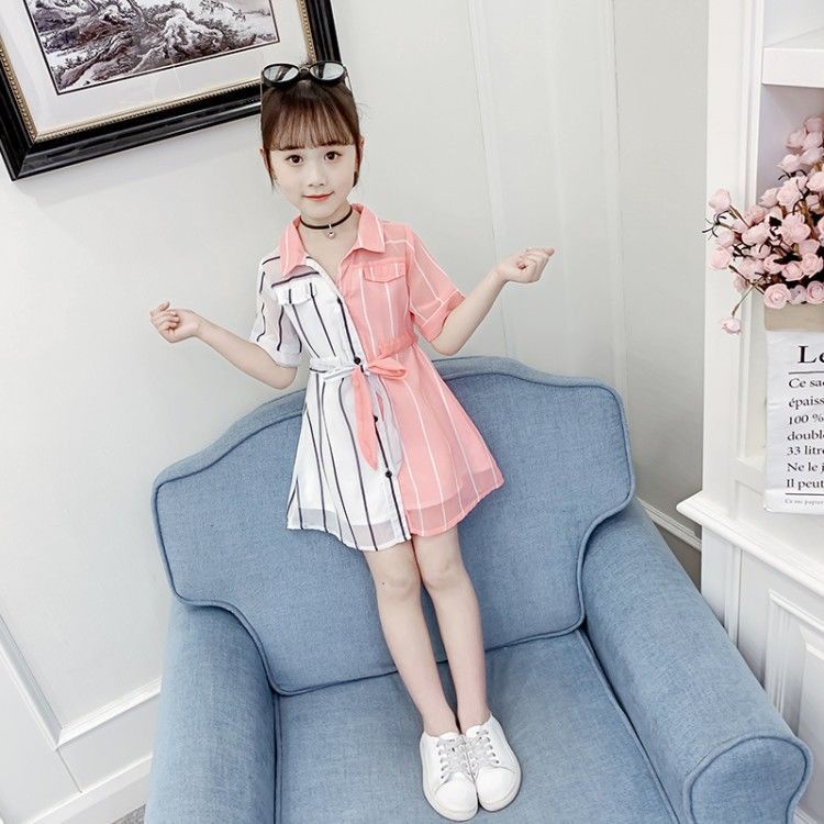 Đầm Chiffon Họa Tiết Kẻ Sọc Thời Trang Xuân Hè Cho Bé Gái