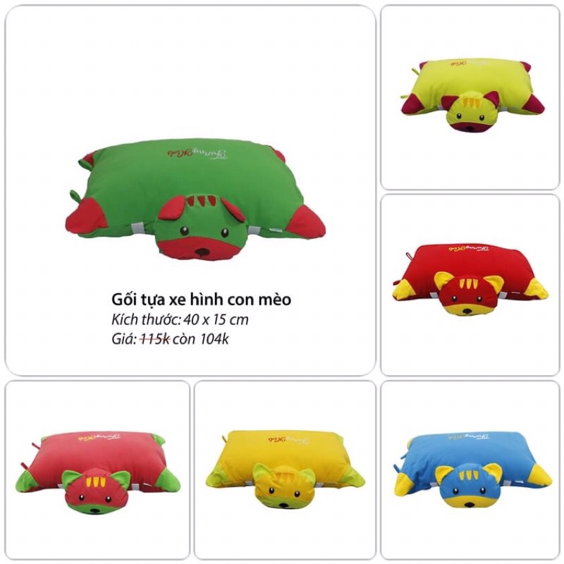 Gối treo xe máy an toàn cho bé Hometex chính hãng hình chú mèo xinh xắn size 40x15cm