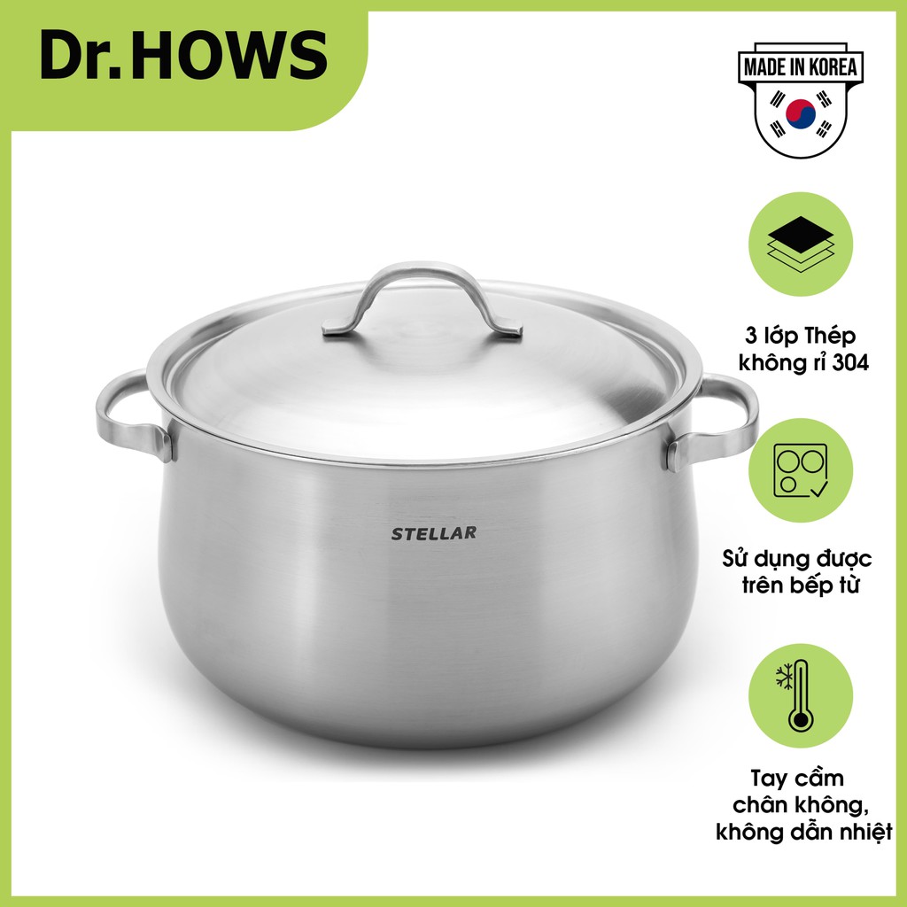 Nồi hầm Inox 3 lớp Dr.HOWS Stella Stock Pot 28cm Inox